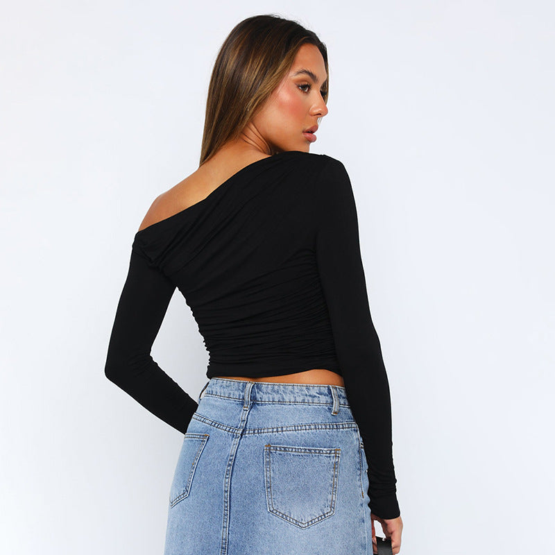 Sexy Long Sleeve Asymmetric Off-Shoulder Slim Fit Top