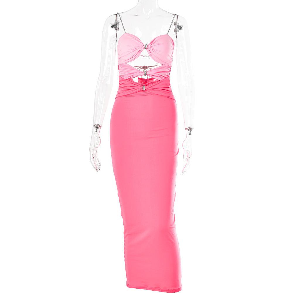 Barbie Pink Sexy Backless Rhinestone Cami Dress