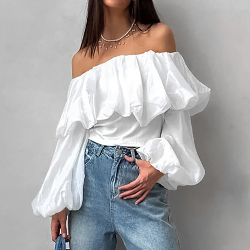 Women's Summer Sexy Off-Shoulder Puff Sleeve White Top