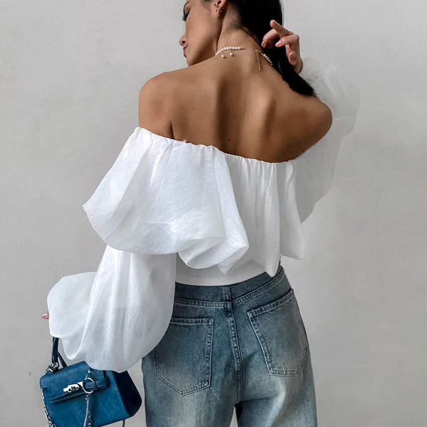 Women's Summer Sexy Off-Shoulder Puff Sleeve White Top