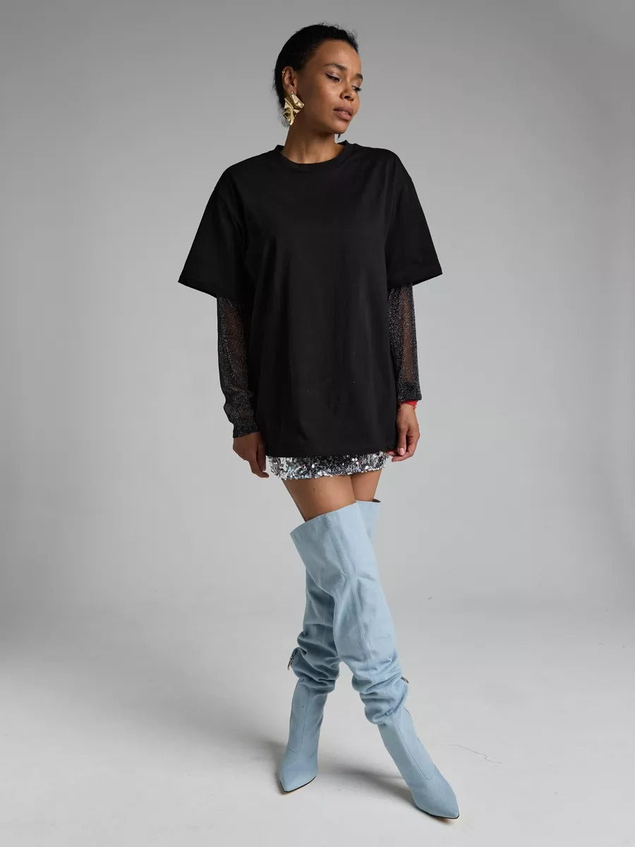 Summer Chic: Mesh Panel Long Sleeve T-shirt - Loose-Fit Sun Protection Top