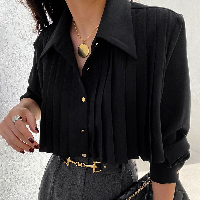 Ladies French-Style Casual Chiffon Pleated Blouse