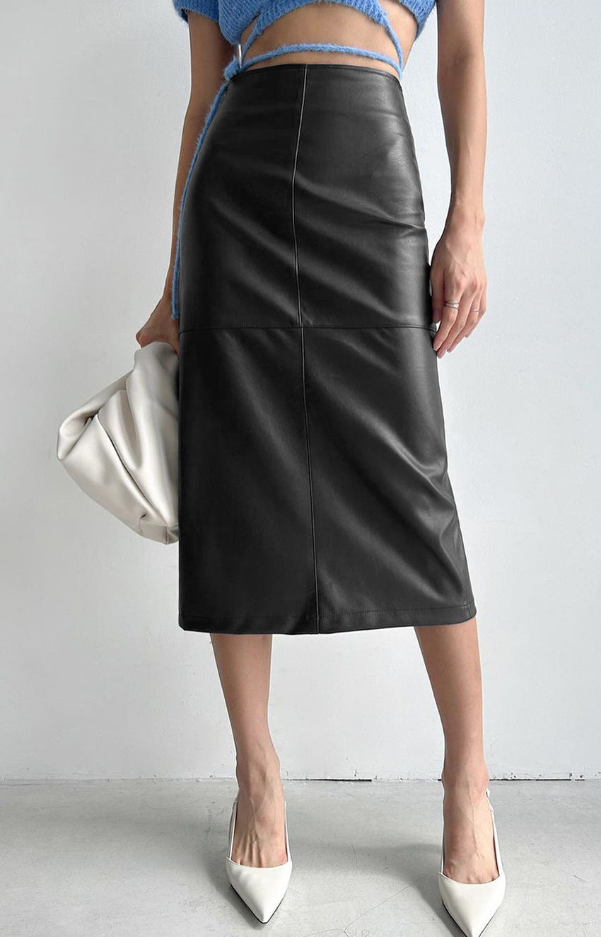 Women’s Retro Plush Matte PU Leather High-Waisted Skirt