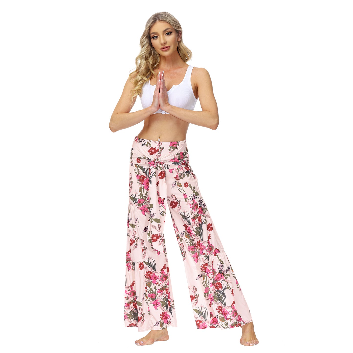 High Waist Floral Wide Leg Pants