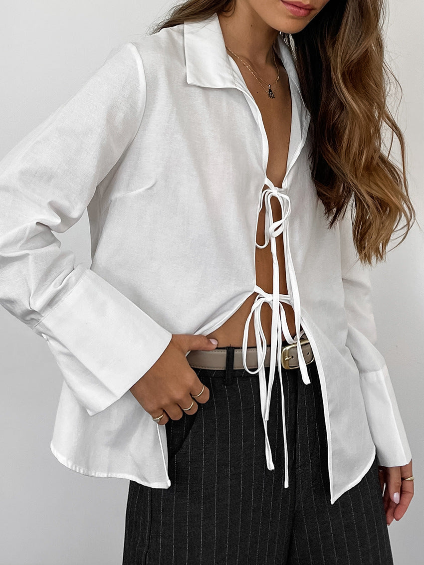 Summer Sexy Loose Lapel Long Sleeve Cardigan Shirt