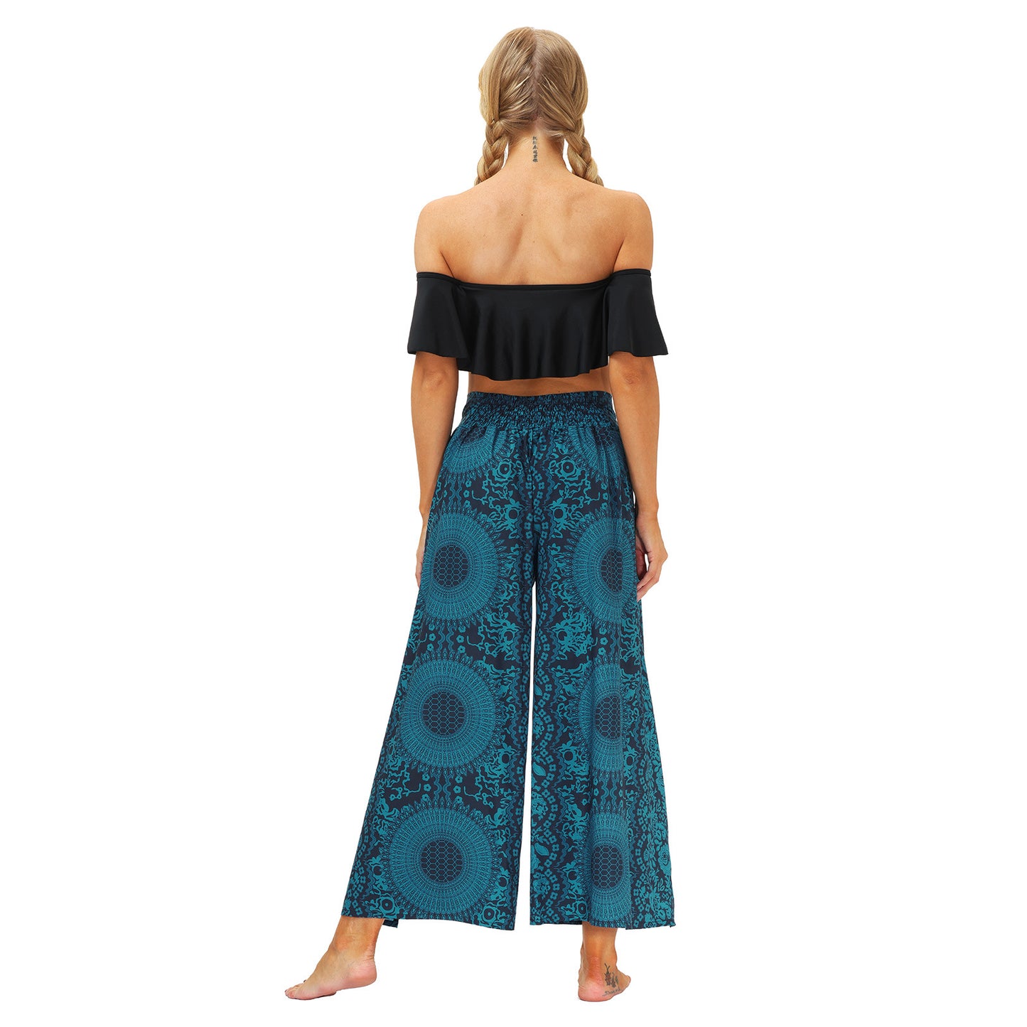 Geo Print Split Thigh Wide Leg Pants