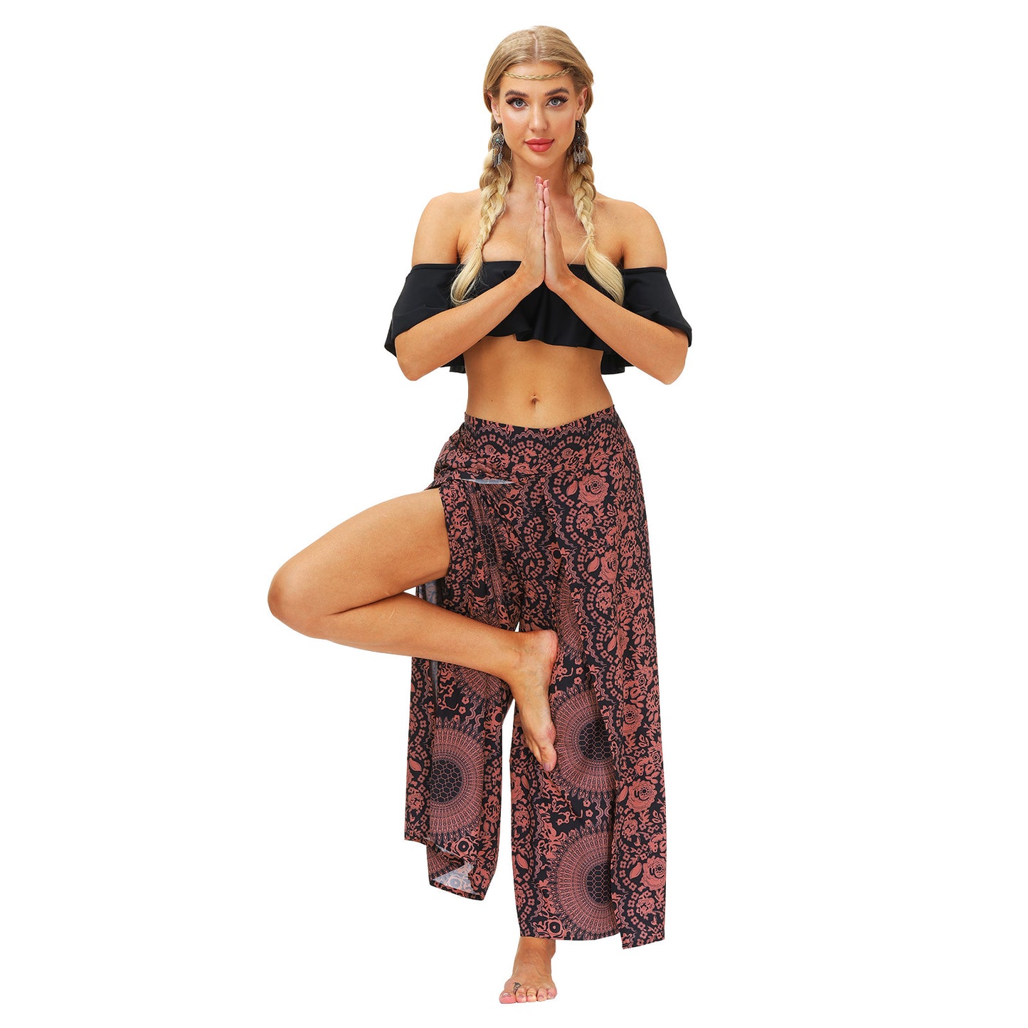 Geo Print Split Thigh Wide Leg Pants