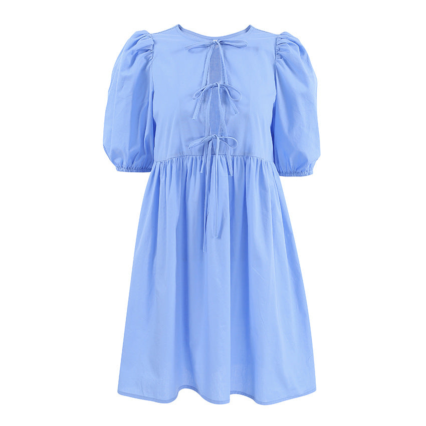 Women's Summer Casual Cotton Bow Tie Mini Dress