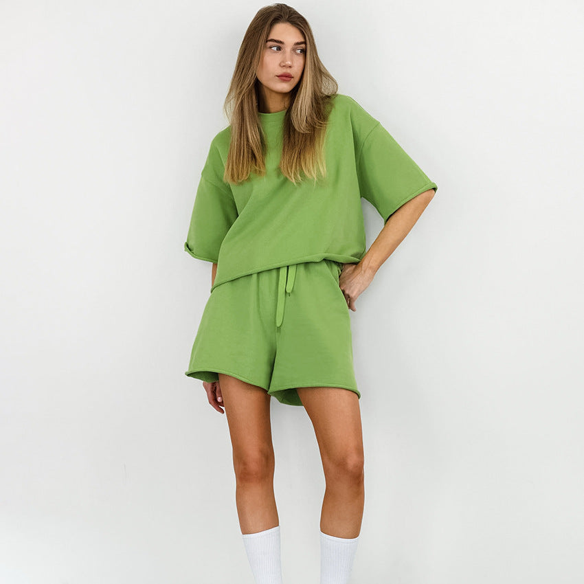 Green Fashion Casual Sportswear Set - Short Sleeve T-Shirt and Shorts Combo