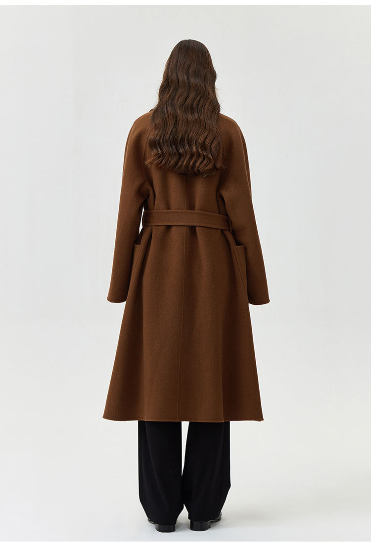 Women's loose lace-up wool coat