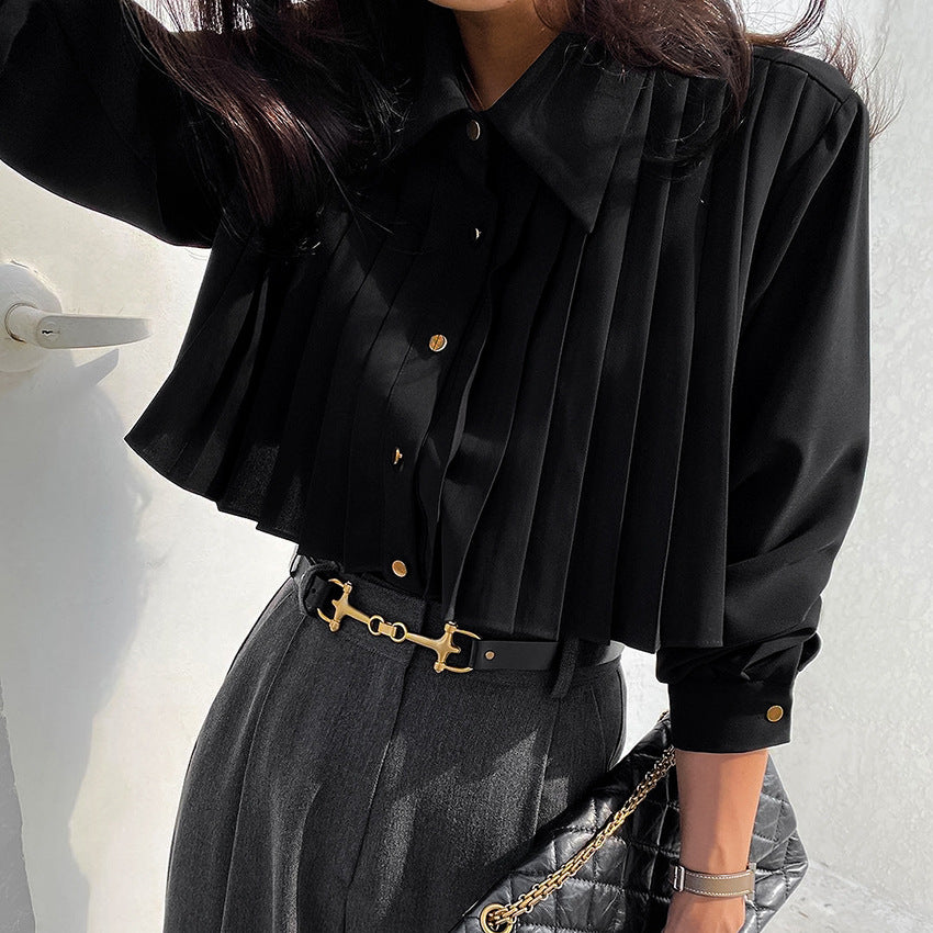 Ladies French-Style Casual Chiffon Pleated Blouse