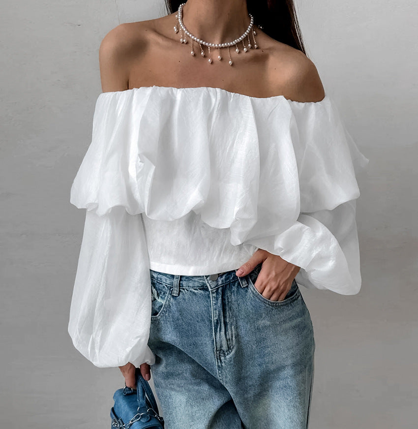 Women's Summer Sexy Off-Shoulder Puff Sleeve White Top