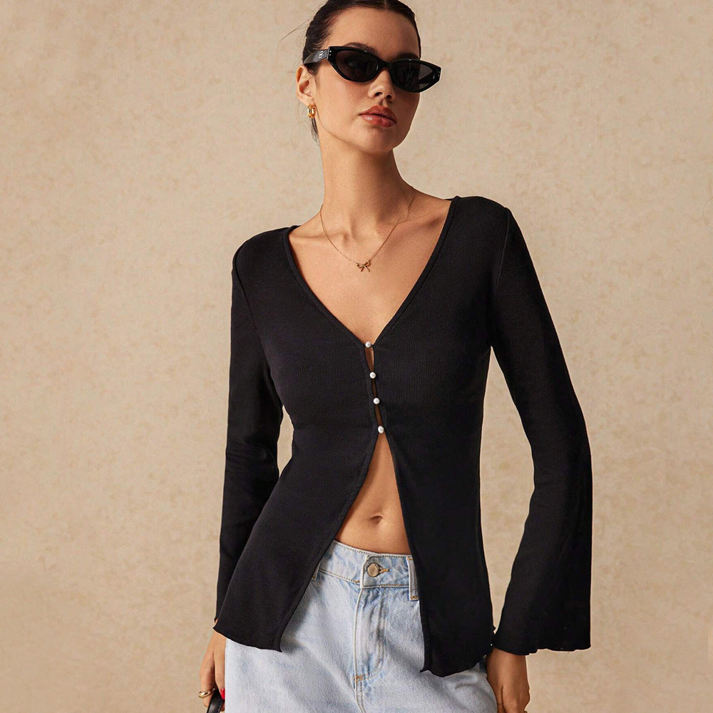 Women’s Sexy V-Neck Slim Fit Cropped Cardigan Top