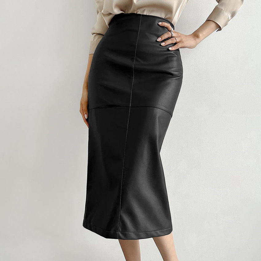 Women’s Retro Plush Matte PU Leather High-Waisted Skirt