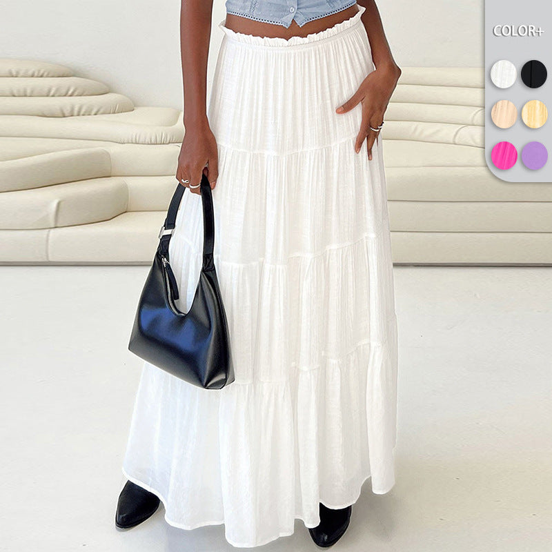 Solid Color High-Waisted Cotton Pleated Maxi Skirt - Elegant and Figure-Flattering