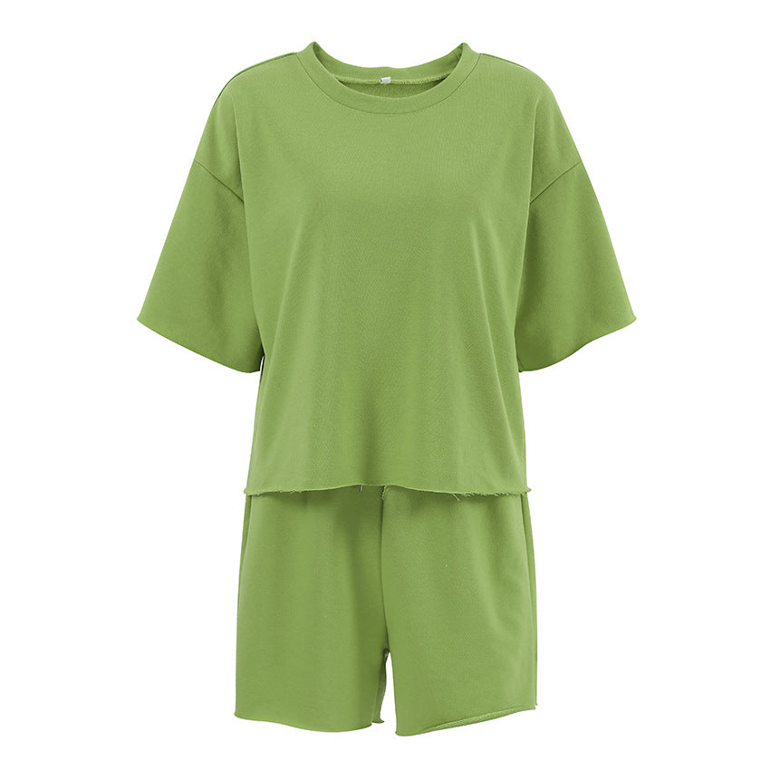 Green Fashion Casual Sportswear Set - Short Sleeve T-Shirt and Shorts Combo