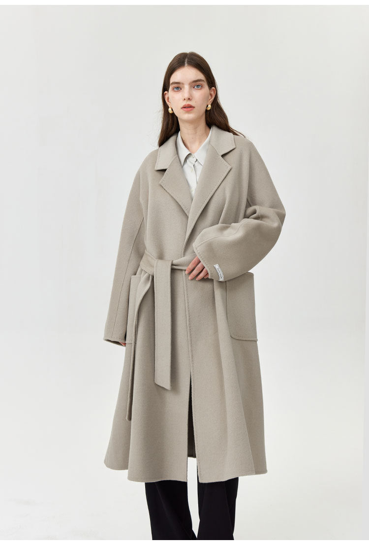 Women's loose lace-up wool coat