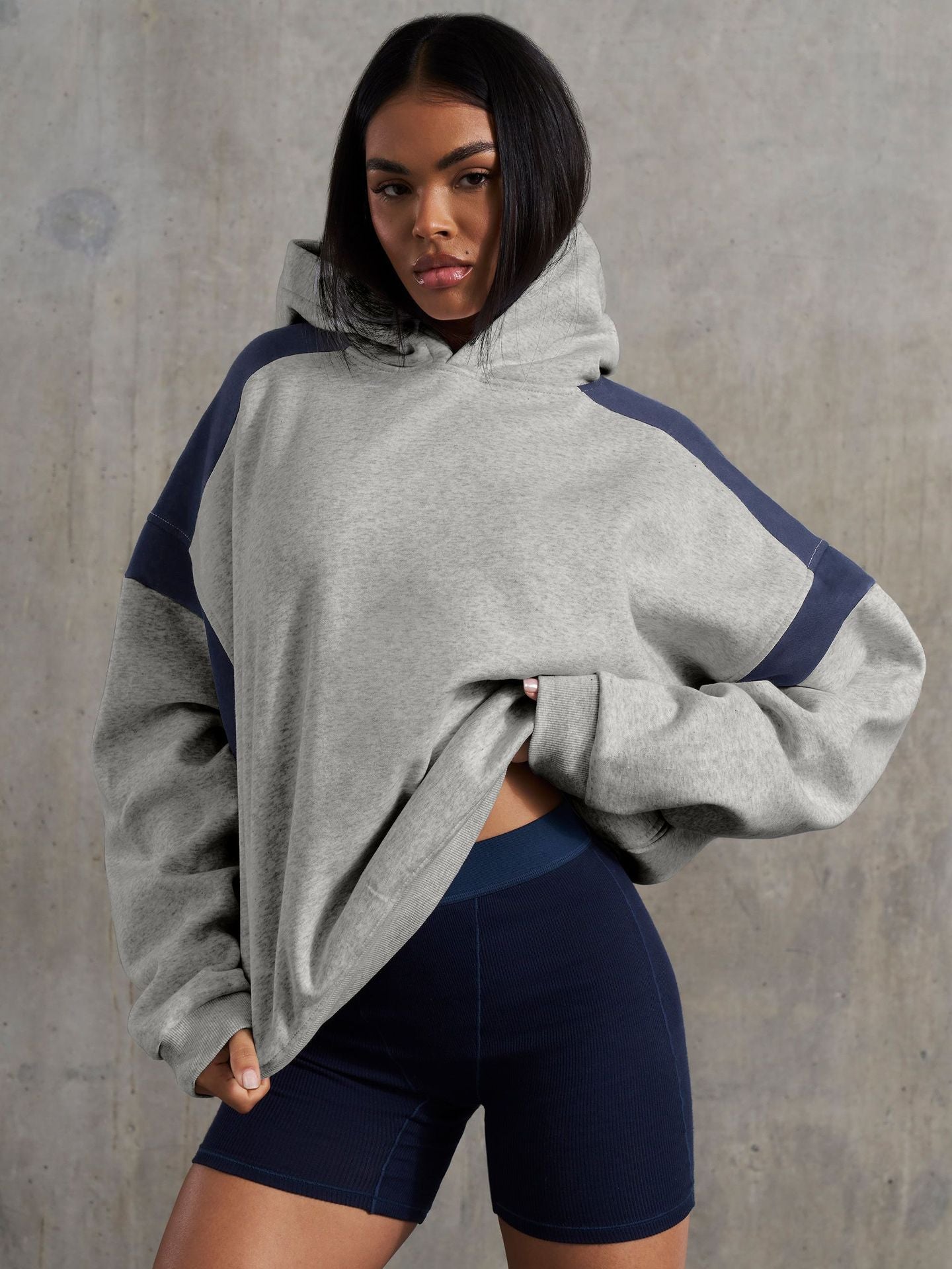 Women's Color Block Hooded Loose Fit Long Sleeve Hoodie