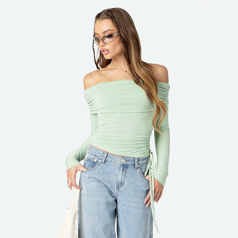 Women's Fashion Solid Color Off-Shoulder Long Sleeve Top