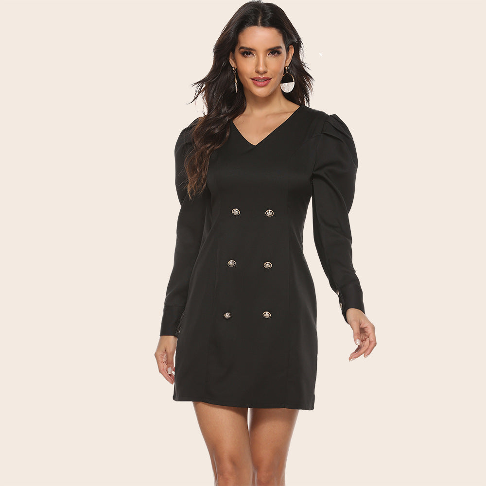 Button Detail Lantern Sleeve Dress