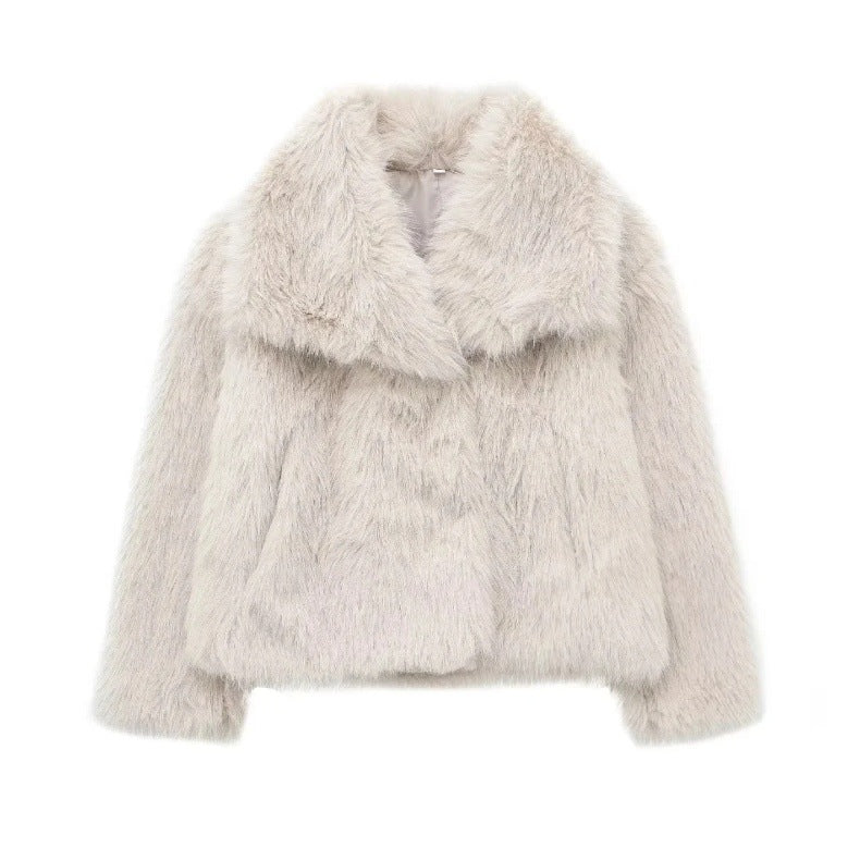 Women's Oversized Faux Fox Fur Coat with Large Lapel