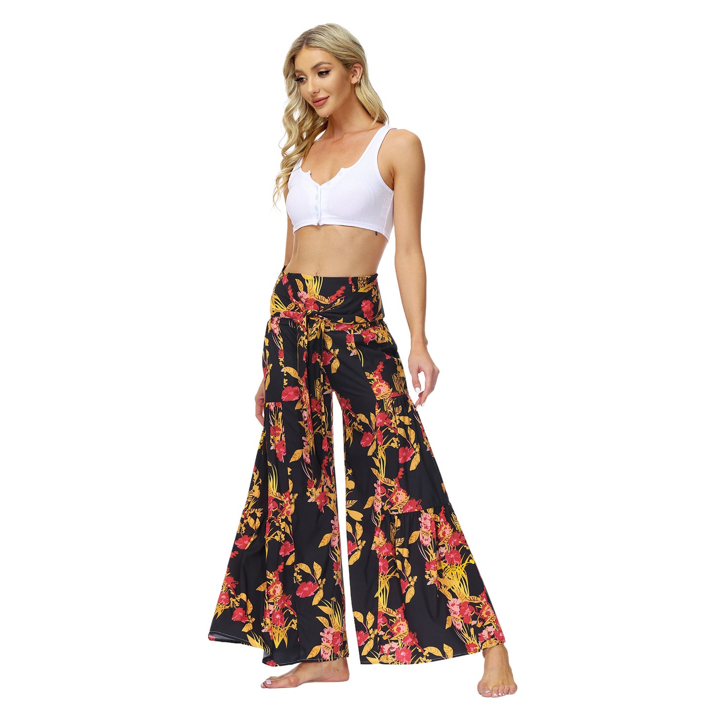 High Waist Floral Wide Leg Pants