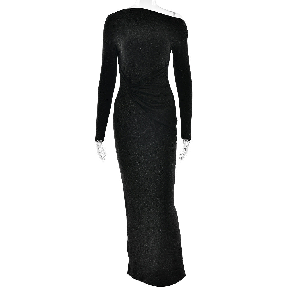 Women's One-Shoulder Long-Sleeve Bodycon Maxi Dress