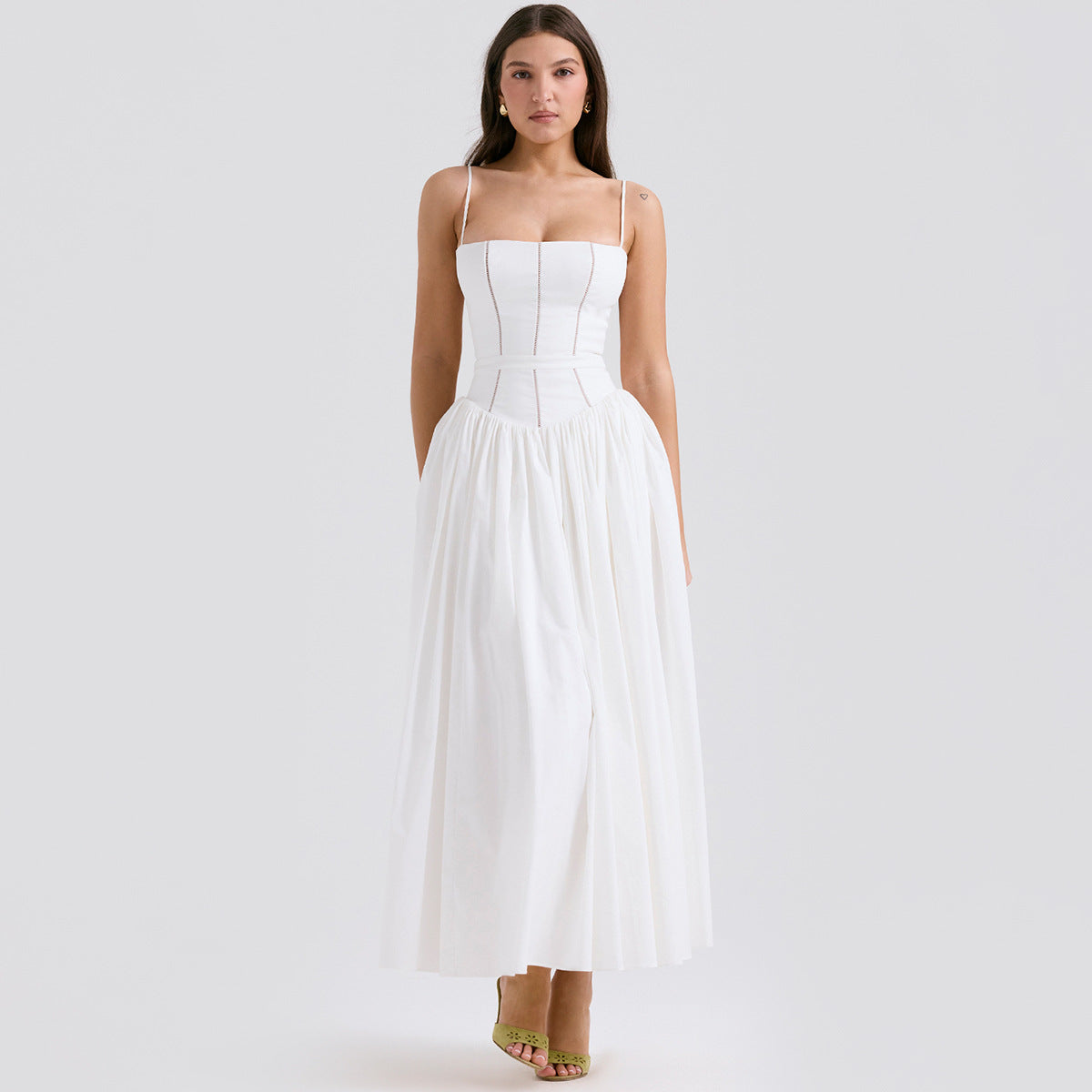 White Bodycon Midi Dress: New Arrival Summer Fashion Sexy V-Neck Dress with Spaghetti Straps for Women