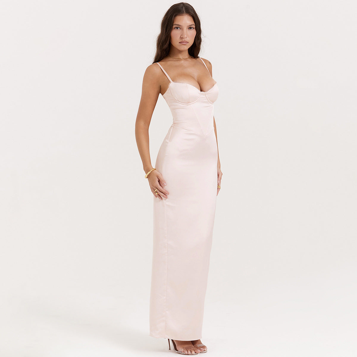 Elegant Pink Spaghetti Strap Slit Gown - Sexy and Sophisticated Evening Dress