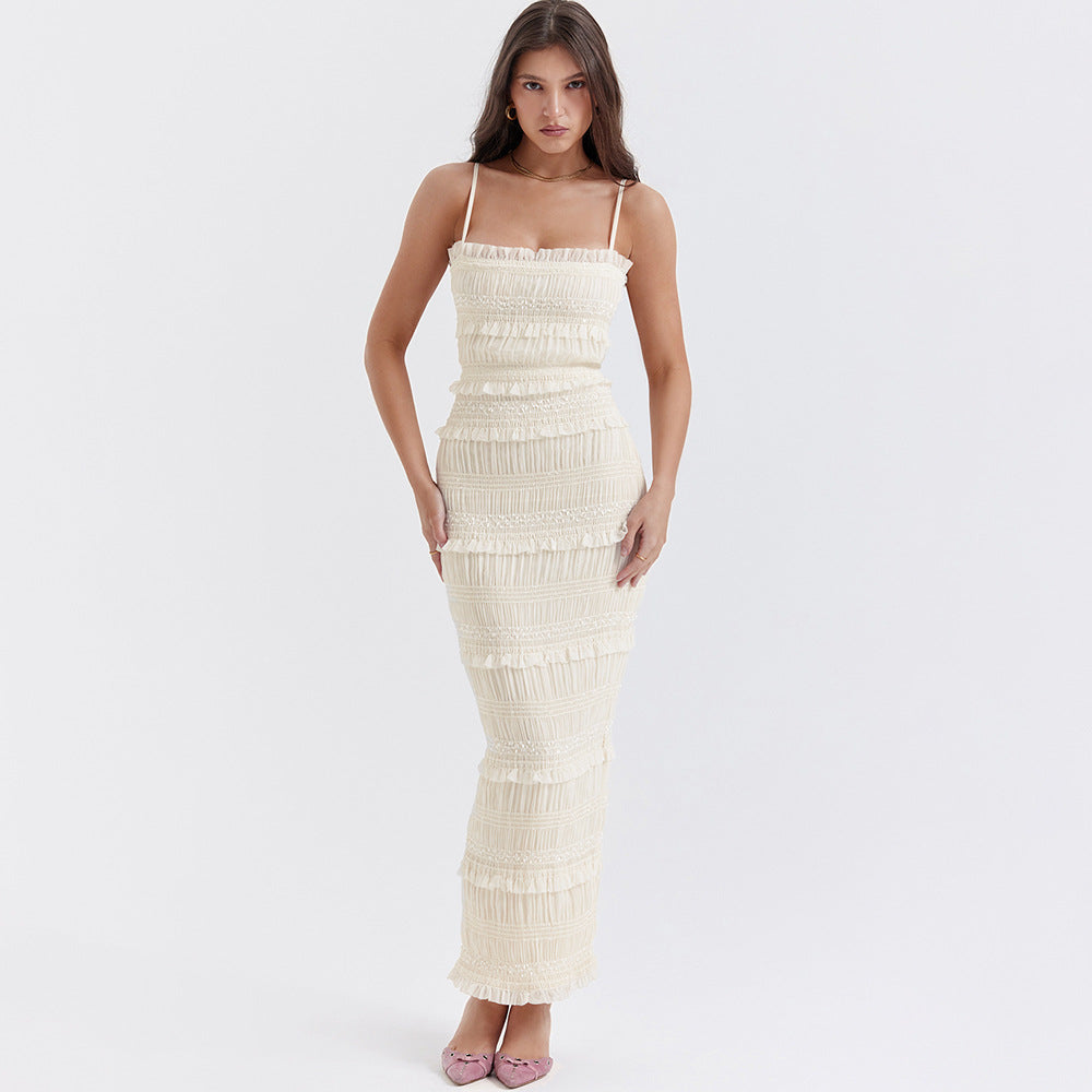 Summer High Stretch Sequin Lace Bodycon Backless Spaghetti Strap Dress