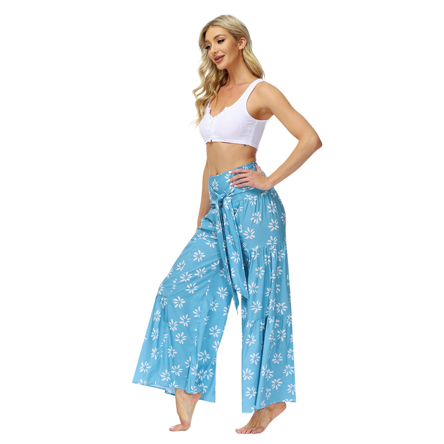 High Waist Floral Wide Leg Pants