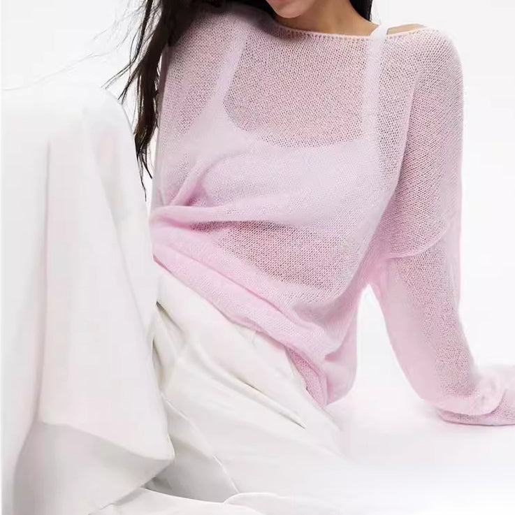 Elegant Hollow Knit Sweater - Soft and Loose-Fitting Knitted Long Sleeve Cover-up