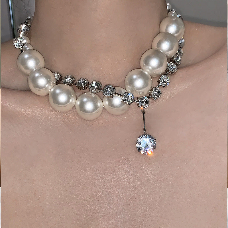 Large and Small Pearl Wrapped Zirconia Multi-Wear Necklace