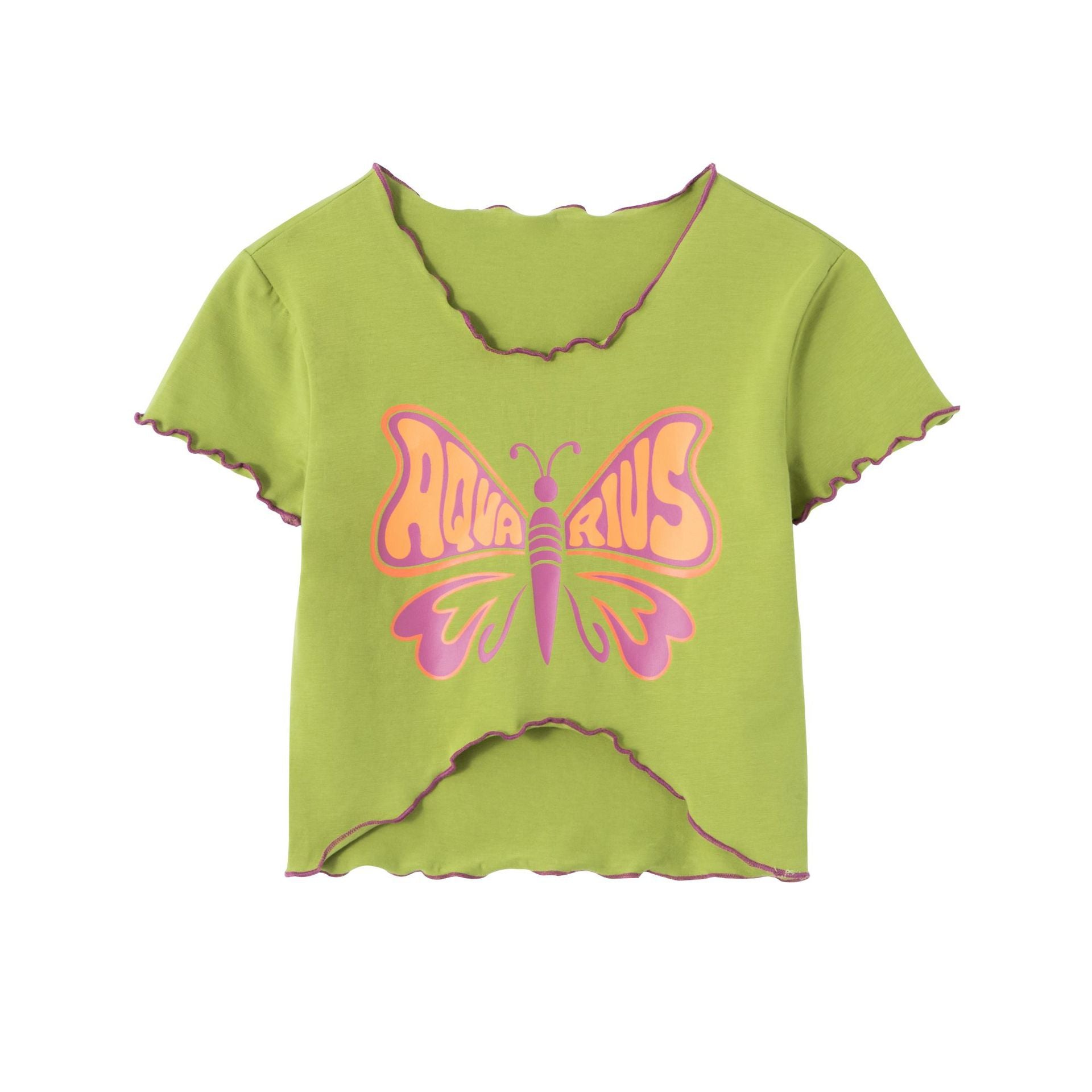 Butterfly Print Ruffle T-shirt