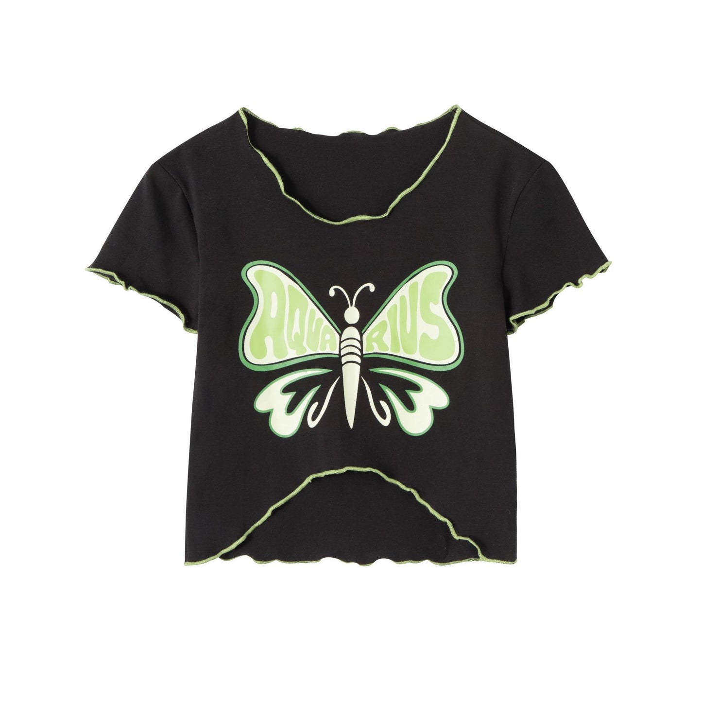 Butterfly Print Ruffle T-shirt