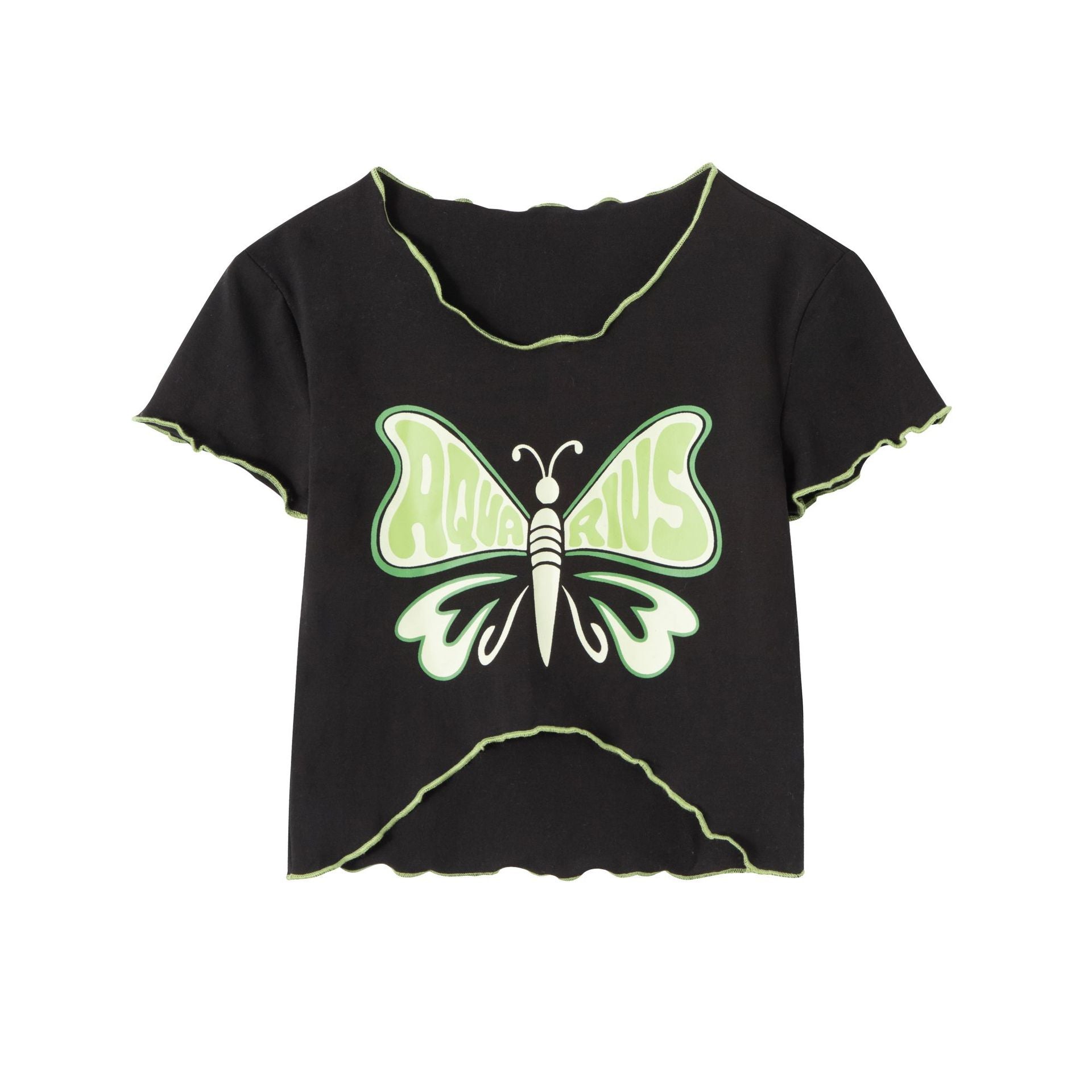 Butterfly Print Ruffle T-shirt