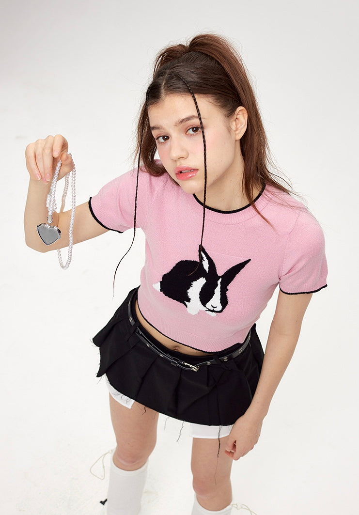 Sweet and Cute Rabbit Pattern Knitted T-shirt