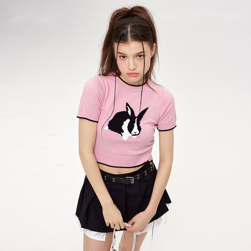 Sweet and Cute Rabbit Pattern Knitted T-shirt