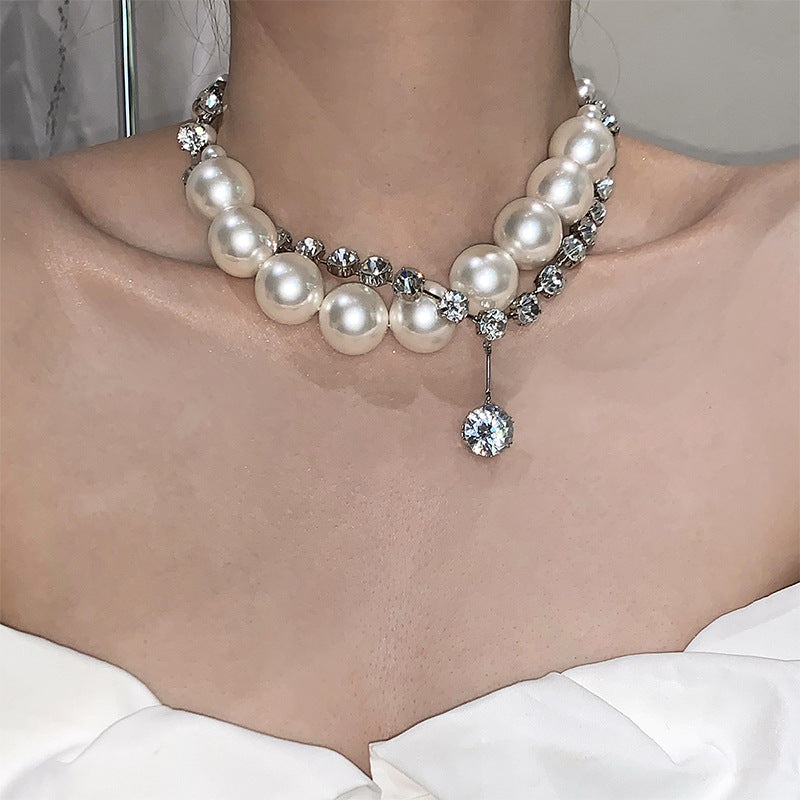 Large and Small Pearl Wrapped Zirconia Multi-Wear Necklace