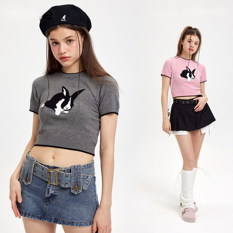 Sweet and Cute Rabbit Pattern Knitted T-shirt